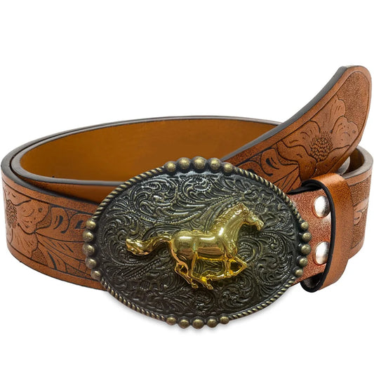 Peony Pattern PU Belt